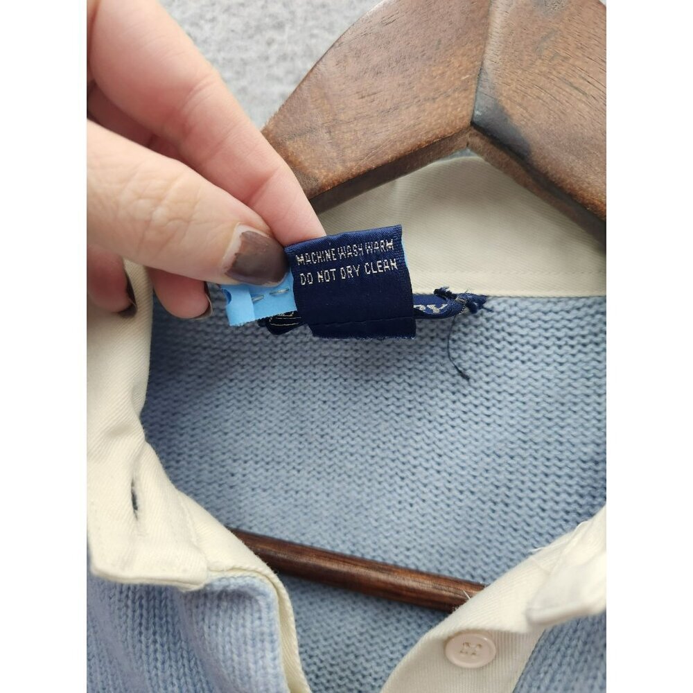 L. Simsbury Argyle Sweater Medium Blue & Cream Collar - Picture 3 of 5